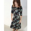 Šaty KELLY, 3/4 rukávy, černé s lístky