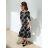 Šaty KELLY, 3/4 rukávy, černé s lístky