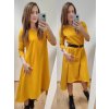 Hořčicové šaty ARWEN, 3/4 rukávy, kulatý výstřih