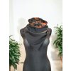 Oboustranná šátkošála na knoflík/ krátká šála na knoflík, listy/černá