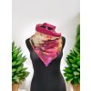 Oboustranná šátkošála na knoflík/ krátká šála na knoflík Béžová s květy/ magenta