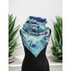 Oboustranná šála na knoflíky, Akvamarínová s květy/ Šedo modrá