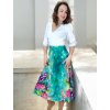 zelená květovaná midisukně do pasu