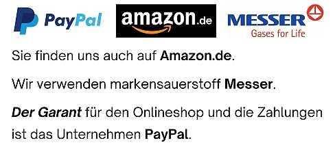 Sie finden uns auch auf Amazon.de + Wir verwenden Markensauerstoff Messer.
