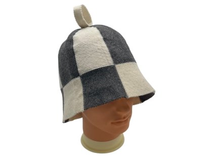 klobouk šedá bílá čtverce