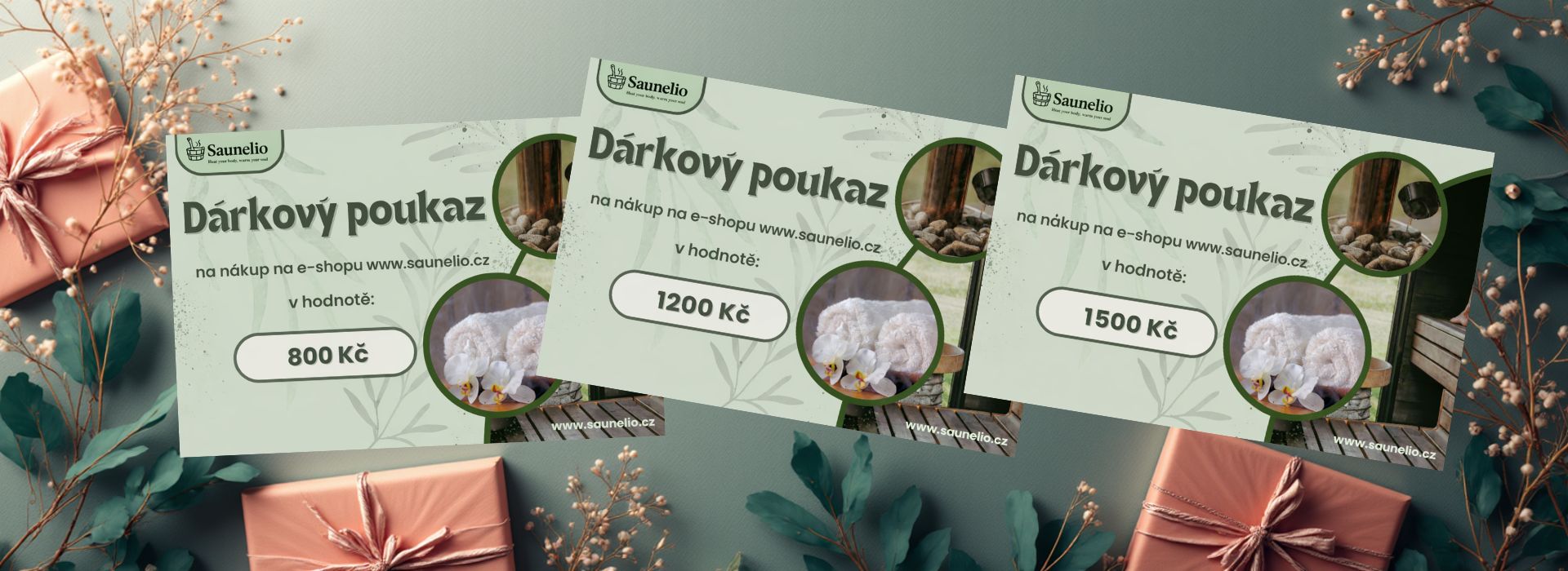 Dárkové poukazy na saunové doplňky Saunelio