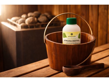 Saunové vědro s naběračkou a citronovo mentolová vůně pro polévání kamen