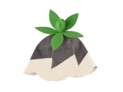 Saunová čepice z plsti, listový design – bílo–šedá 1