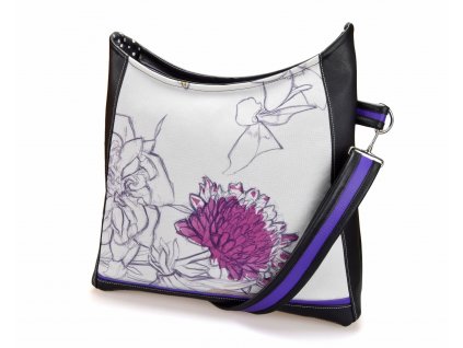Crossbody černá kabelka - Fialový květ