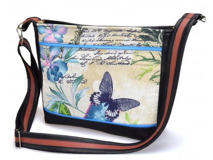 Crossbody černá kabelka - Modrý motýl