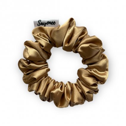 Bronzová saténová skinny scrunchie
