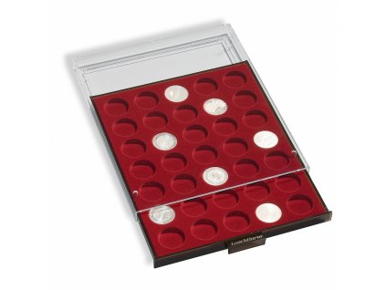 Boxy na mince, kulaté, tmavě červené (Velikost 1 pole Ø 32,5 mm)