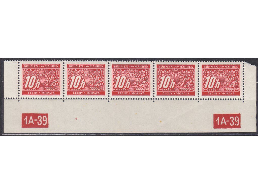 1939, 10h červená, 5pás s DČ 1A-39, varianta X-Y, Nr.DL2, **