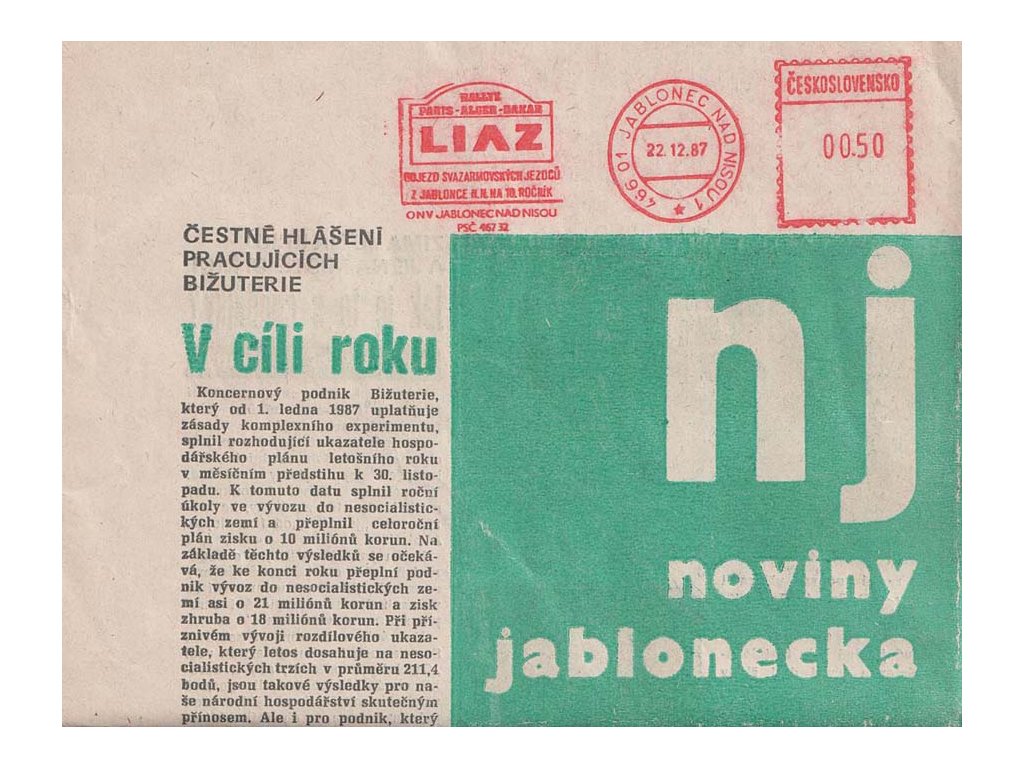 1987, Jablonec nad Nisou, kompl. noviny vyfr. frankotypem