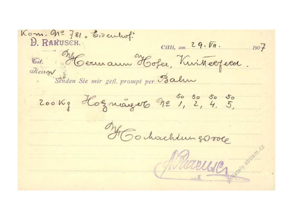 Rakousko, 1907, DR Cilli, firemní lístek, perfin