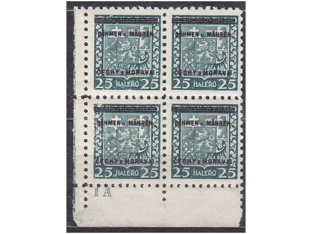 1939, 25h Znak, roh. 4blok s DČ 1A, Nr.4, **/*