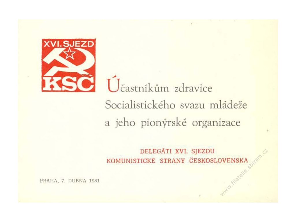 Pamětní lístek Účastníkům zdravice, Praha 1981