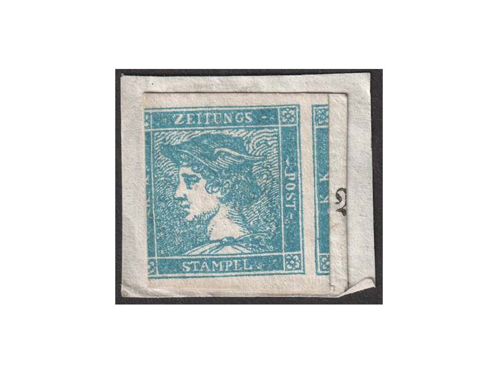 1851, 0.6 Kr modrý Merkur, MiNr.6, (*) , část pásky