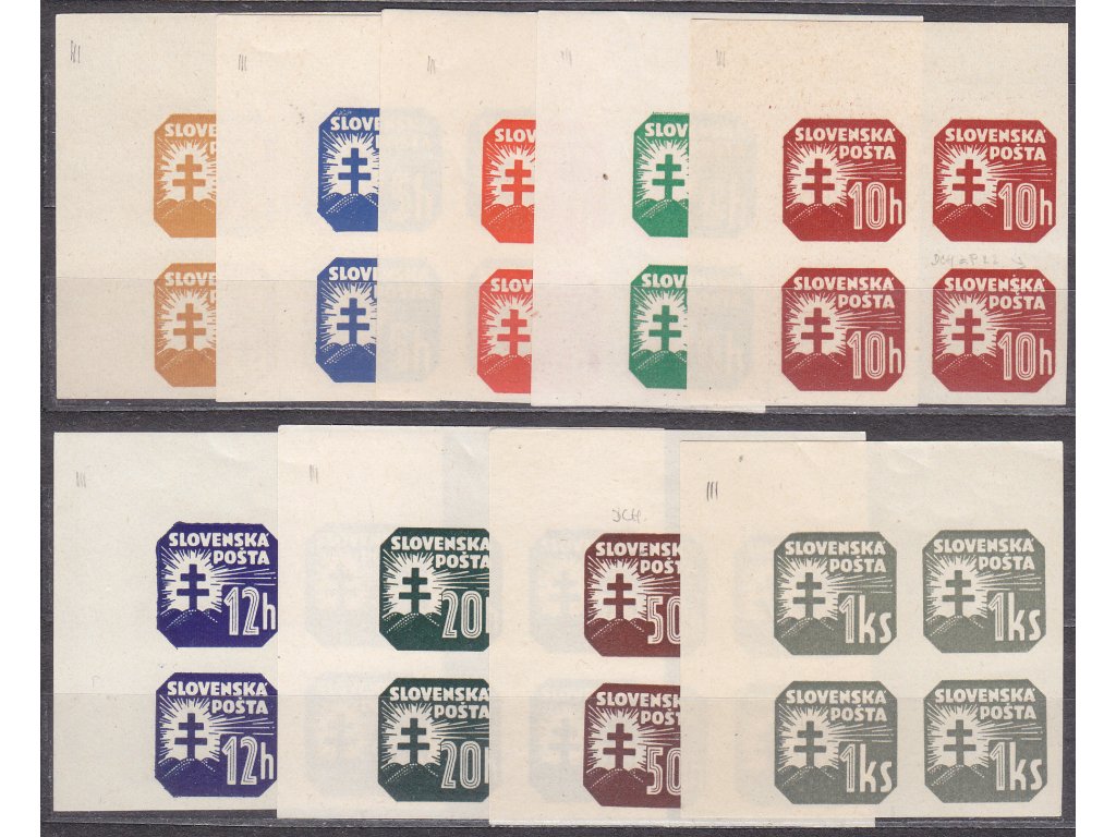1939, 2h-1Ks Novinová série, levé horní rohové 4bloky, NV.10-18, **, ilustrační foto, jedna zn. po nálepce