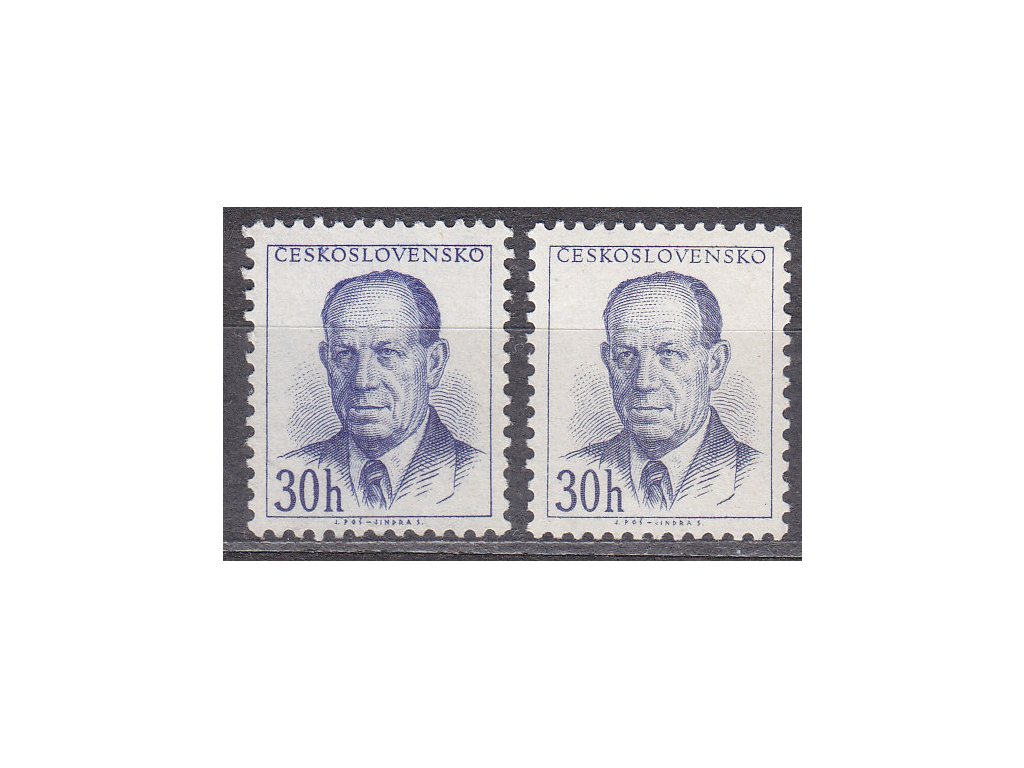 1953, 30h Zápotocký, Rz., 2 ks - odstíny barev, Nr.740Aa,b, **