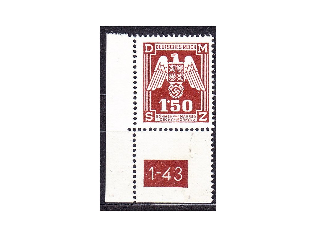 1943, 1.50K Služební, roh. kus s DČ 1-43 - 2 náklad, Nr.SL20, **, dvl