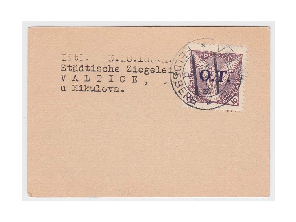 1936, Tiskopis vyfr. zn. 10 h O.T., malý reklamní lístek, prošlé