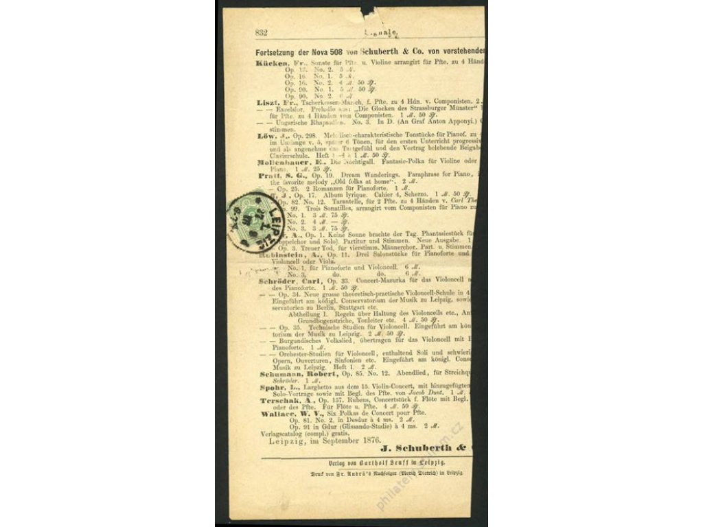 1876, DR Leipzig, část novin vyfr. zn. 3Pf