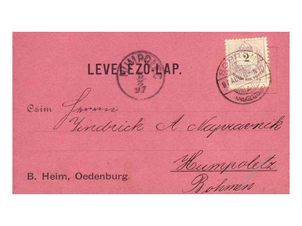 1897, DR Sopron, firemní lístek, dv