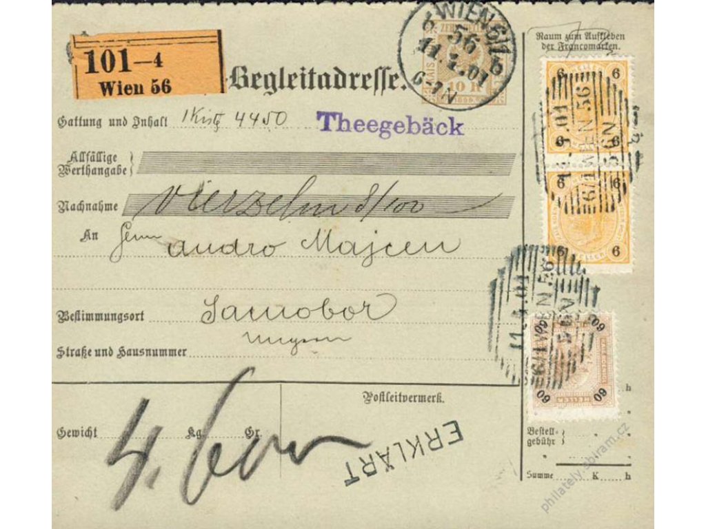 1901, DR Wien, větší díl kolkové průvodky