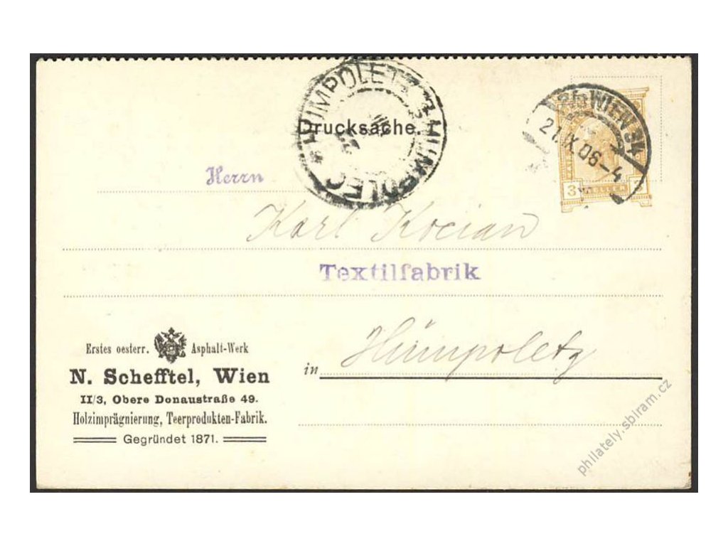 1906, DR Wien, firemní lístek s celinovým nátiskem
