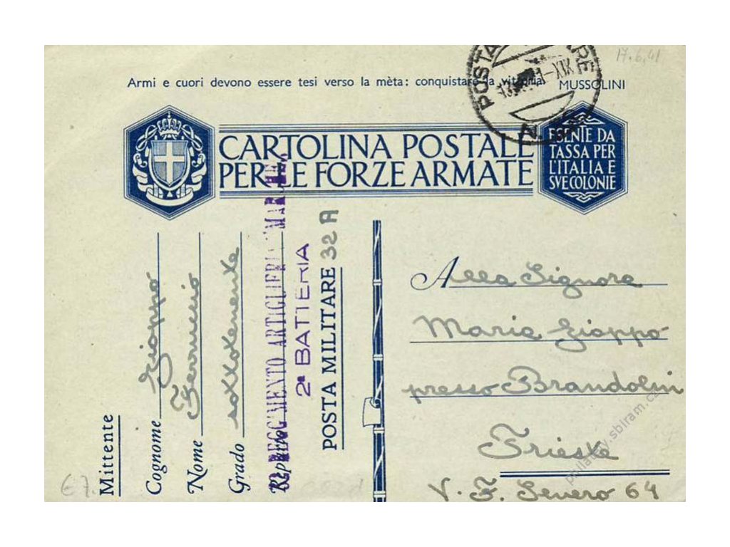1941, DR Posta Militare, lístek PP, prošlé