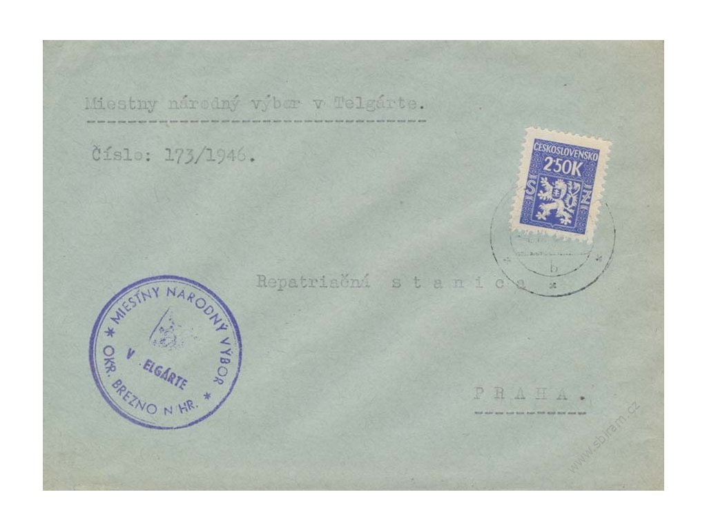 1945, (Služební I.,), DR Telgrát, dopis vyfr. zn. 2.50K