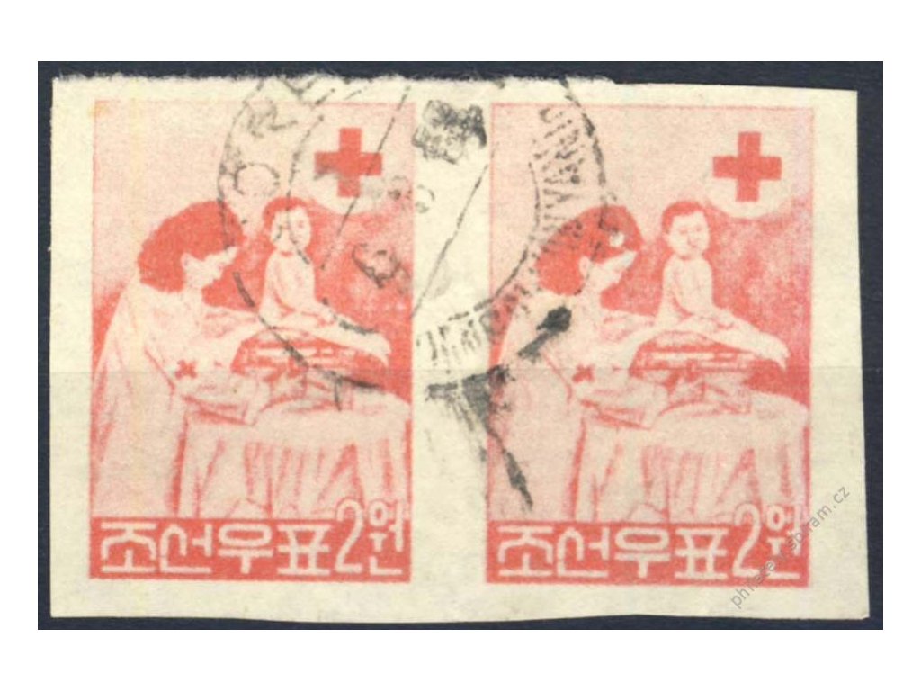Korea-Nord, 1957, 2W Červený kříž, 2páska, razítko