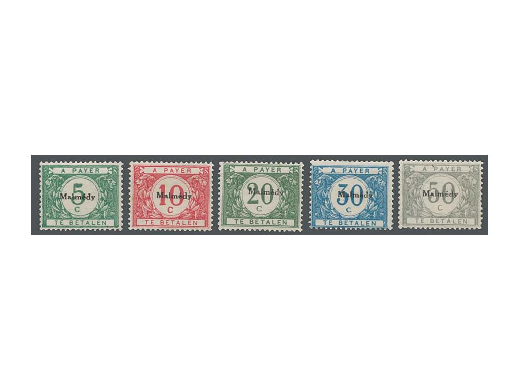1920, Malmédy, 5-50C doplatní série, MiNr.1-5, * po nálepce
