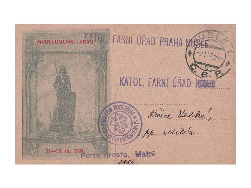 1925, DR Nusle, firemní lístek zaslaný do Pečic