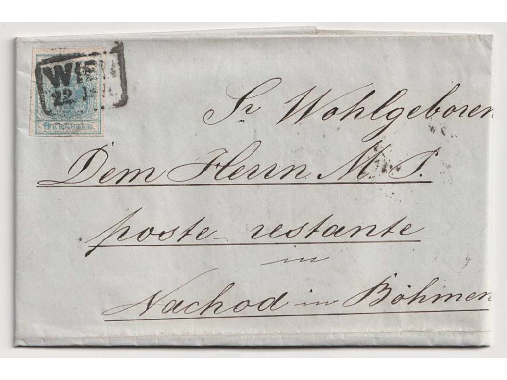 1852, dopis vyfr. zn. 9Kr Znak, DR Wien, skládaný dopis