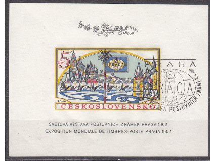 1962, 5Kčs nezoub. aršík PRAGA 62, pamětní razítko, Nr.A1268B,  ilustrační foto