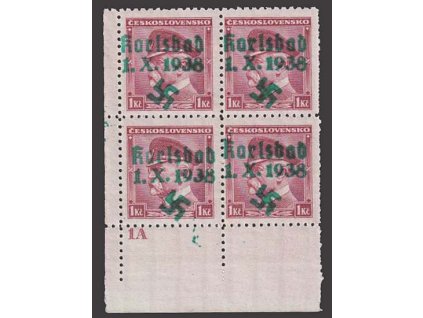 1 Kč Masaryk, 4blok, DČ 1A, přetisk Karlsbad, ** , kz