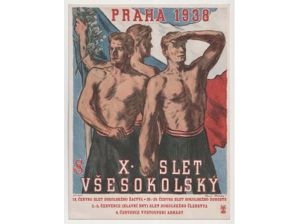 1938, Praha, X. Slet Všesokolský, výstavní lithografický tisk