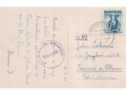 1950, DR Wien-Kritzendorf, pohlednice zaslaná do Prahy