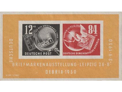 1950, 12-84Pf aršík Debria, MiNr.Bl.7, **/* , známky jsou **