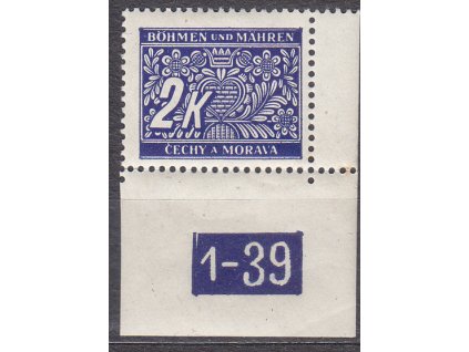 2K modrá, pravý roh. kus s DČ1-39, varianta X, Nr.DL11, **