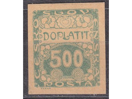 500h zelená, ZT na nahnědlém papíru bez lepu, Nr.DL12