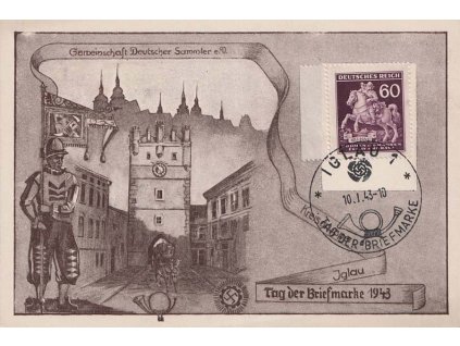 1943, Iglau, Den známky, propagační pohlednice, neprošlé