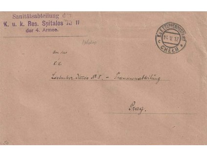 Chelm c, Sanitätsabteilung, vojenský dopis zasl. v roce 1917