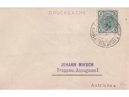 S.M.S. Kaiser Franz Josef, obálka, tiskopis zaslaný do Opavy