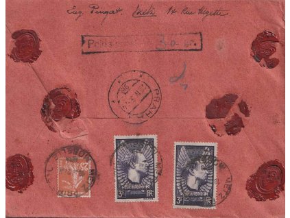 1938, DR Metz, R-cenný dopis zasl. do Prahy, stopy provozu