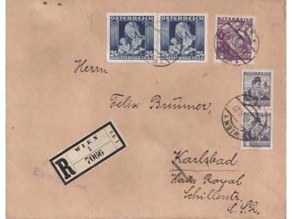 1936, DR Wien, R-dopis zasl. do ČSR, hledaná frankatura