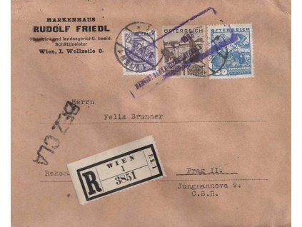 1935, DR Wien, R-dopis zaslaný do ČSR, hledané