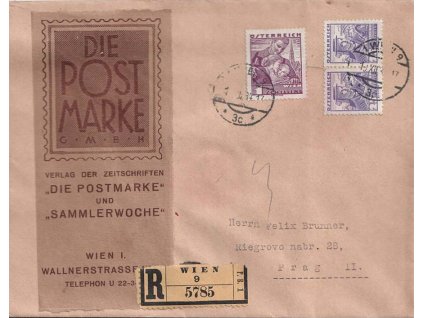 1934, DR Wien, R-dopis zaslaný do ČSR, hledaná frankatura